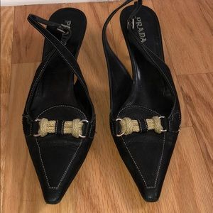 Size 38.5 black Prada kitten heel slingbacks